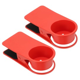 PATIKIL Desk Cup Holder Clip, 2 Pcs Clamp on Table Cup Holder Bottle Couch Cup Holder for Boat Swing Patio Chairs Drink Beverage Soda, Red