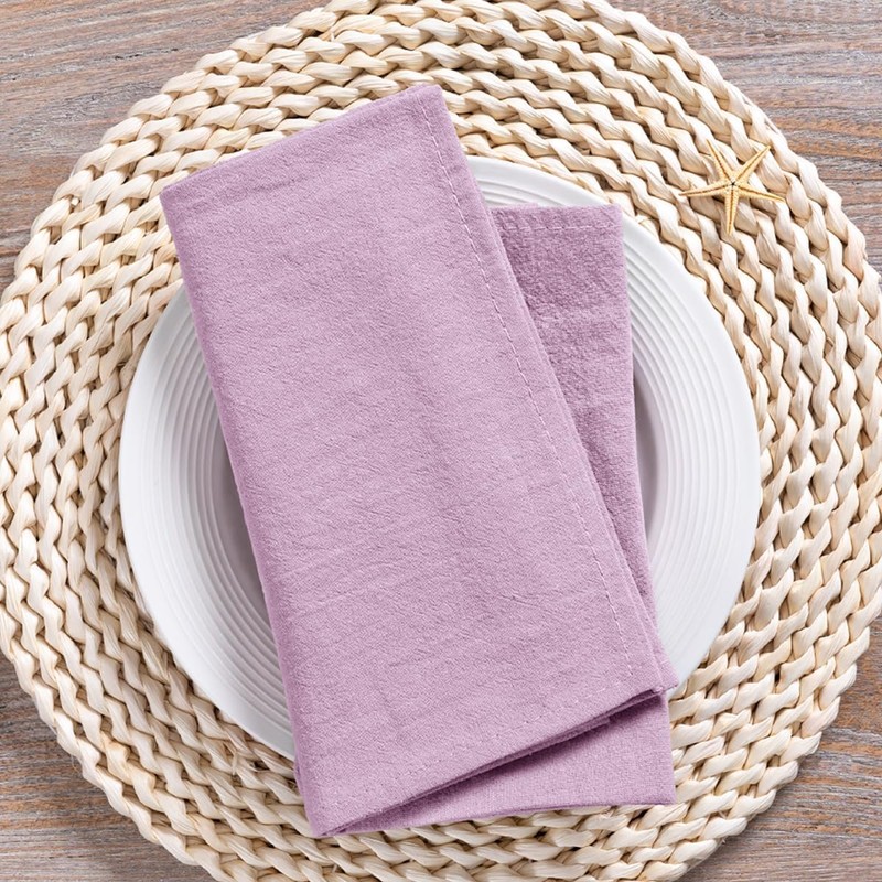MLMC Lilac Purple Cotton Linen Napkins Rustic Washable Cloth Napkins