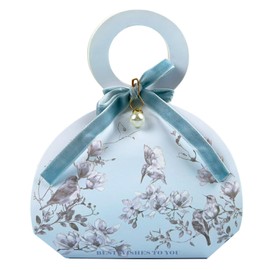 20 PCS Small Gift Boxes, Flower & Bird Party Favor Boxes Goodie Bags with Handle, Velvet Bow, Pearl Pendant for Wedding Anniverary Valentine's Day Birthday Party Presents 4"x5.1"x1.4"(Mist Blue)
