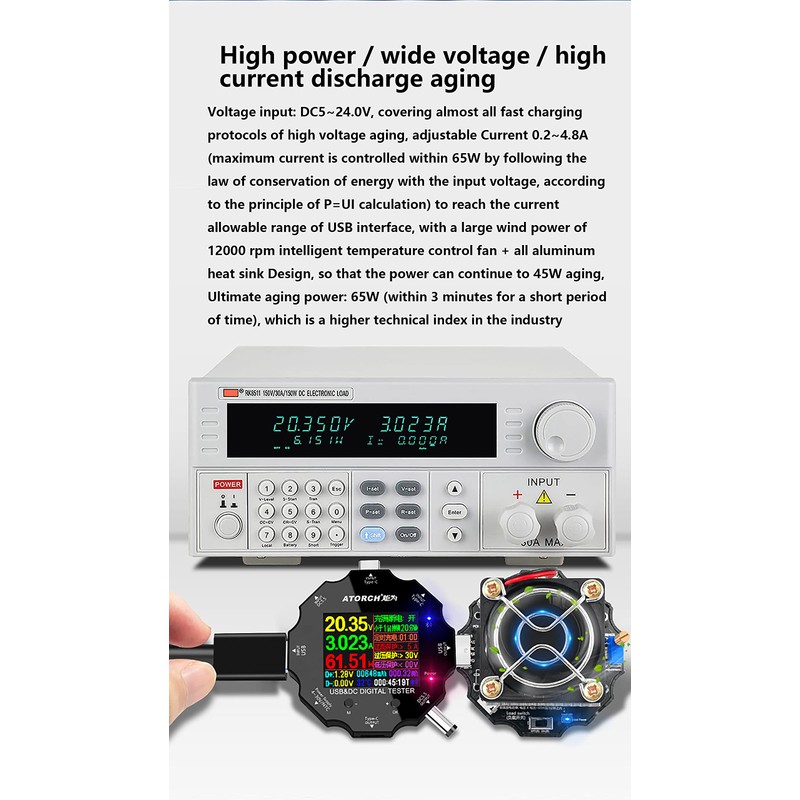 WANGCL 65W USB Load Tester, Adjustable Electronic Load with Cooler