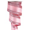 HUIHUANG Pink Wired Satin Ribbon with Glitter Stripe Edges 2.5