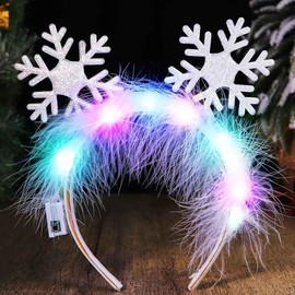 Reaky Light Up Snowflake Headband Silver Snowflake Headbands Christmas Accessories for Women