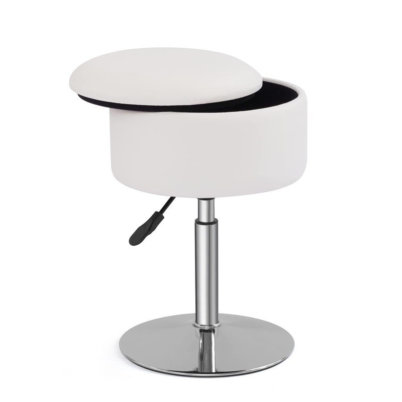 RUCUKEN Adjustable Ottoman Stool White Vanity Stool Vanity Chair for