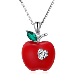 Red Apple Necklace for Women 925 Sterling Silver Pendant Necklace Apple Lovers Jewelry Teacher's Day Christmas Gifts
