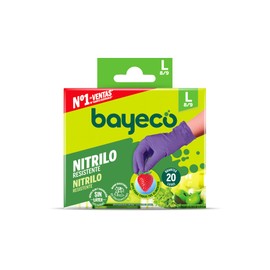Bayeco - Disposable Nitrile Gloves - Purple Colour - Ambidextrous - Dust and Latex - Textured fingers for better grip - Dispenser with 20 pieces - Size L