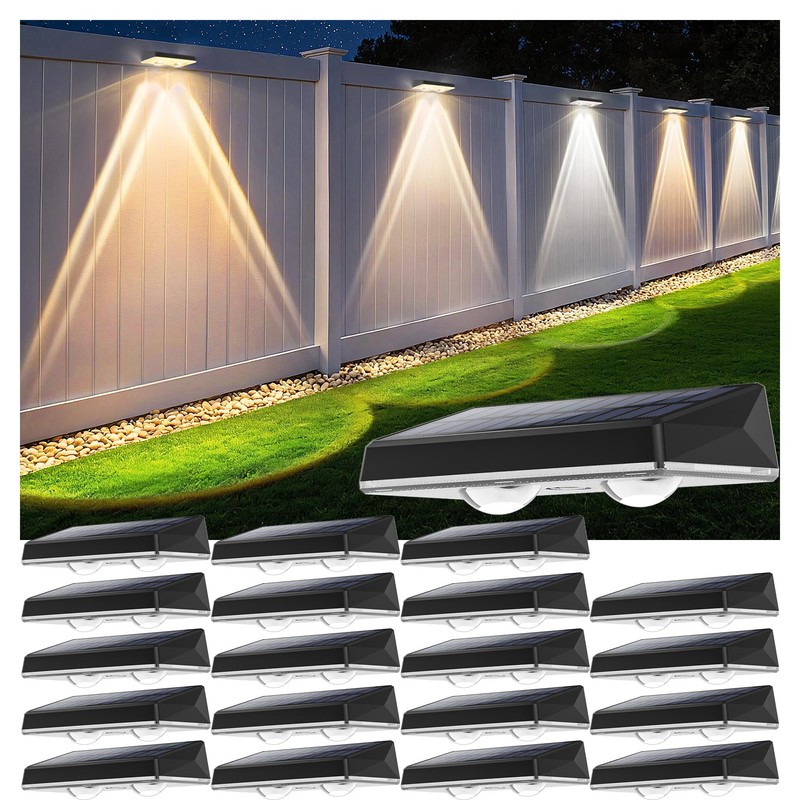 Solar Fence Lights Outdoor, 20-Pack 120LM Fence Lights Solar Powered,