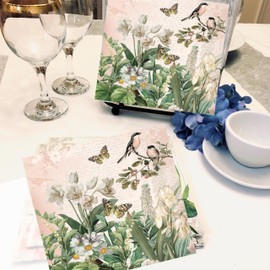 20-ct 6.5 Floral Napkins Decorative Napkins for Decoupage Paper Napkins Flower and Butterfly Napkins Mother's Day Napkins Spring Napkins Valentine's Napkins Garden Flower Napkins with Birds Pretty