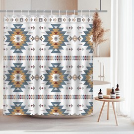 Mocsicka Western Aztec Shower Curtain Boho Abstract Pattern Geometric Vintage Bathroom Shower Curtain Western Waterproof Fabric Shower Curtain Bathtub Decor with 12 Hooks 72 X 72 Inch (Yellow)