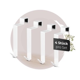 MDCASA Over-Door Hooks for Back of Doors, Use as Towel Rail, Bathroom Hook, 100 x 15 x 42 mm, Various Colours, Pack of 4, white