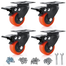 WIFIYIKE 2 Inch Caster Wheels, Casters Set of 4,Polyurethane (PU) Casters with Brake Heavy Duty, 360° Swivel Plate Caster Wheels for Easily Moving carts,Small Furniture,as Well as Heavy Objects