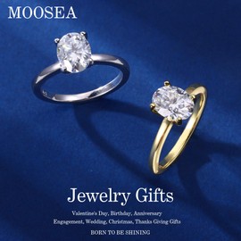 MOOSEA Moissanite Rings for Women, 2ct Oval D Color VVS1 Clarity Lab Created Moissanite Ring 14K White Gold Vermeil S925 Sterling Silver Moissanite Promise Rings for Women Girlfriend Wife Wedding Ring