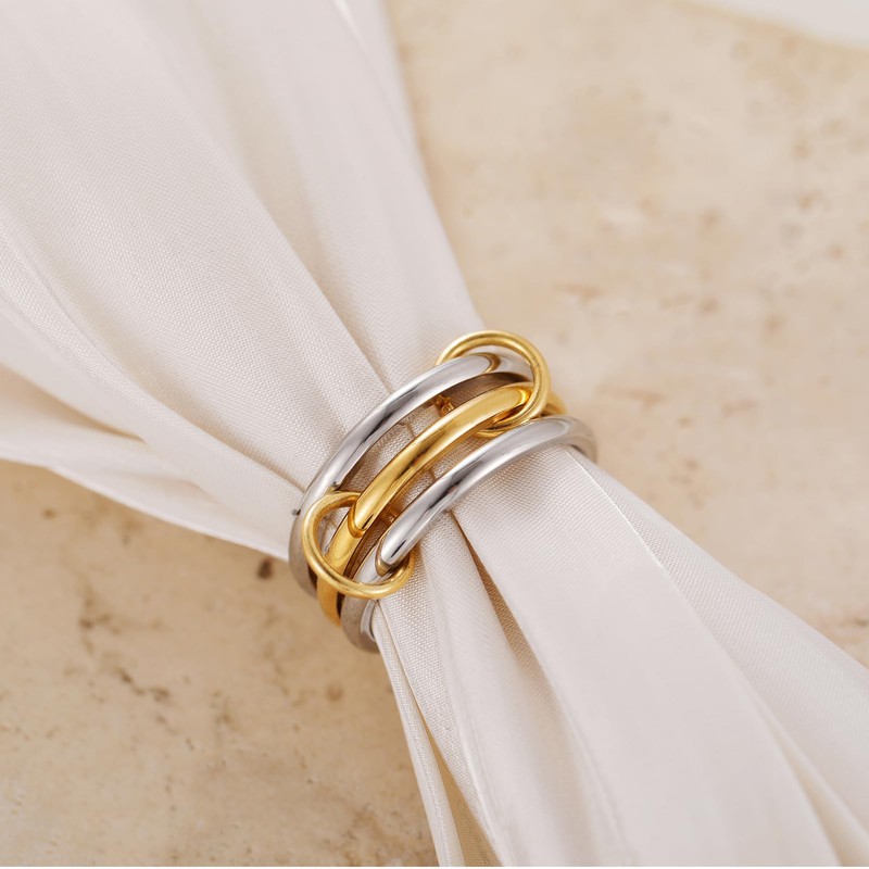 CHUQIU Gold/Silver Interlocked Rings For Women Dainty Stainless Steel Cubic
