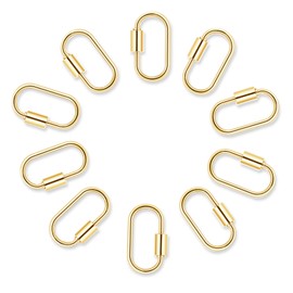 HJZHII 10pcs Screw Carabiner Lock Charms, Golden Necklace Lock Clip Keychain Clip Hook Metal Oval Keyring Holder Clasp for DIY Necklace Bracelets Jewelry Making(Gold)