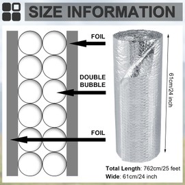 Amylove Double Bubble Reflective Insulation Foil 24 Inch x 25 Feet Aluminum Foam Window Insulation Roll for Winter RV Window Attics Garages Weatherproof