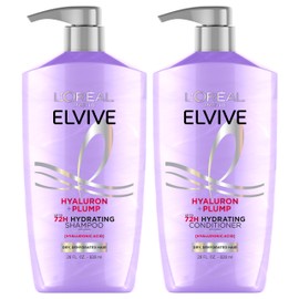 L'Oreal Paris Elvive Hyaluron Plump Shampoo and Conditioner Set for Dehydrated, Dry Hair with Hyaluronic Acid Care Complex, 1 Kit (2 Products)
