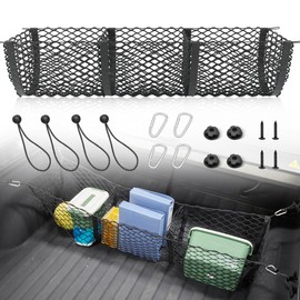 RED WOLF 3 Pocket Truck Bed Cargo Net for Toyota Ford Dodge GMC Chevy Silverado, Universal Pickup Mesh Storage Net 47.2" x 11.8" Stretchable Elastic Truck Bed Grocery Holder Net with 4 Ball Bungees