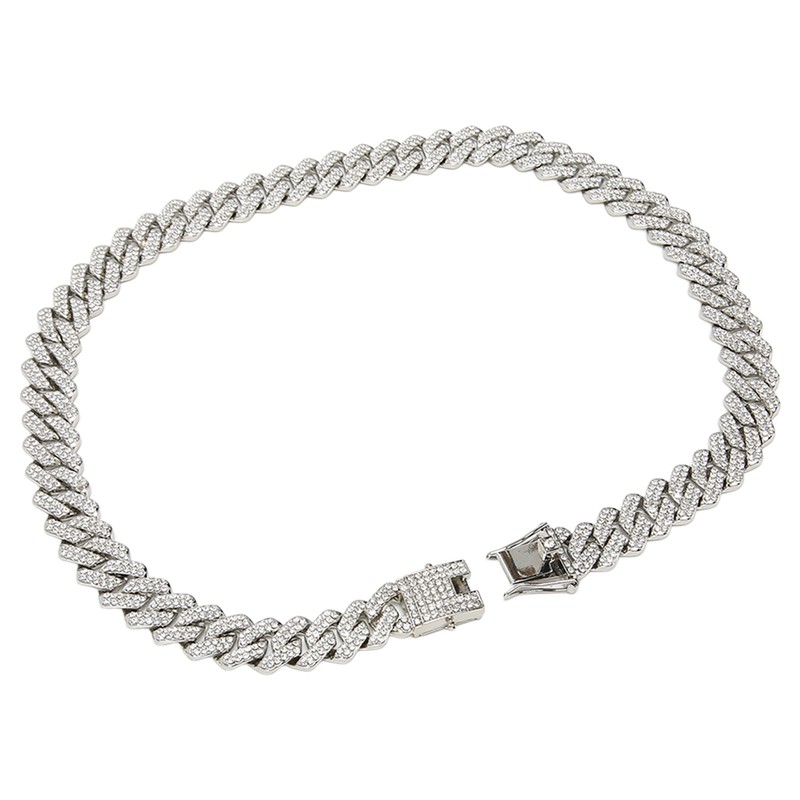 19.7in Necklace Rhombus Full Rhinestones Cool Double Layered Chain Necklace