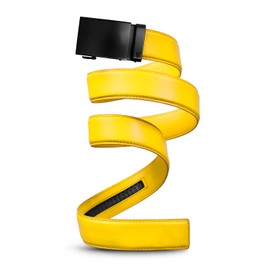 Mission Belt Men's Ratchet Belt - Unobtainium - Swat Black Buckle / Yellow Leather Strap, Extra Large (39 - 42)