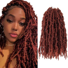 NISEYO NU Short Pre-looped Butterfly Locs Crochet Hair 12 Inch 8 Packs Light Weight & Soft Distressed Locs, 350#(Ginger Red)