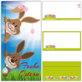 BREITENWERK Easter Cards with Envelope Set (15 Pieces) Easter Bunny & Easter Bunny - Funny DIN Long Merry Easter Greeting Cards for Private and Business