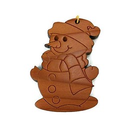 Wood Snowman Christmas Ornament Made in USA California Redwoods Handmade
