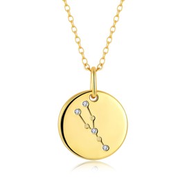 14K Gold Zodiac Necklace for Women, 925 Sterling Silver Constellation Star Coin Disc Connected Engraved Horoscope Sign Astrology Pendant, Celestial Jewelry Birthday Mother's Day Gifts for Her Mom Girlfrined