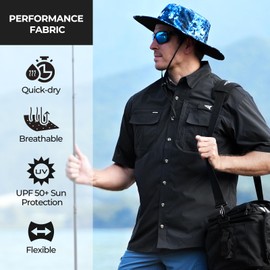 KastKing ReKon Men's Fishing Shirts, Well Made, Quick-Dry Short & Long Sleeve Hiking Beach Shirts for Men, Breathable Sun Protection, Onyx Black
