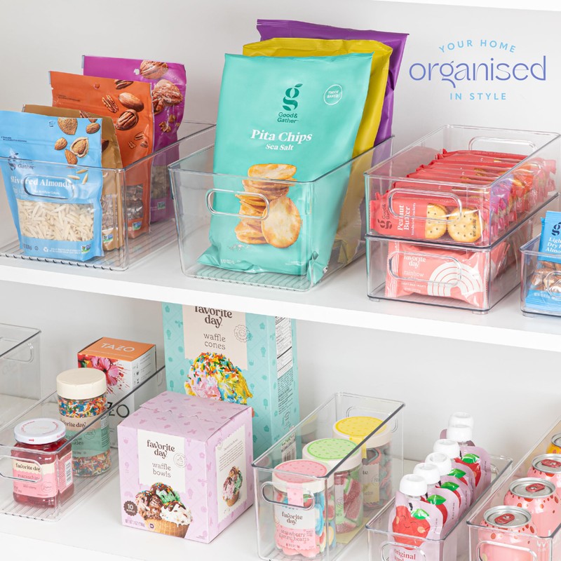 primebox Clear Plastic Organizing Container with Integraged Handles for Home