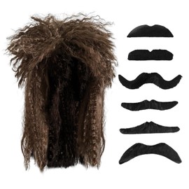 LSYYSL 1 Piece Rocker Curls And 6 Pieces Fake Beard, Cosplay Props, Retro Wigs, Party Wigs, Fun Wigs