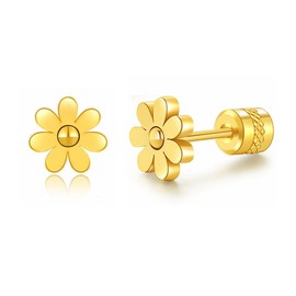 Hopply Stud Earrings for Women Girls,Hypoallergenic Surgical Steel Earrings Flower Winter Snowflake Jewellery Christmas Gifts gift boxed (Flower-Gold/7mm)