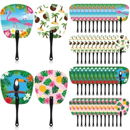 Threehoney 48 Pcs Summer Handheld Fan Bulk Plastic Cooling Handheld Fans with Handle Plastic Gifts for Summer Women Man Girls Daily Use Festival Wedding Outdoor Game Party Favors Decoration, 4 Styles