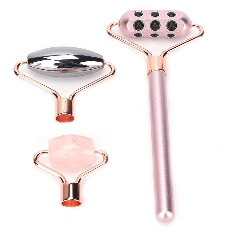 3 in 1 Rose Quartz Face Roller Massager Germanium Facial