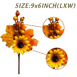 Adurself 6 Pack Fall Stems Artificial Berry Picks Fall Picks with Sunflowers Maple Leaves Branches Decorations for Harvest Autumn Thanksgiving Day Flower Arrangements Wreaths Indoor Outdoor Home Decor