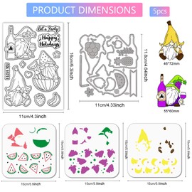 GLOBLELAND Fruit Gnome Clear Silicone Stamp Metal Watermelon Banana Grapes Cutting Die Cuts Greeting Layer Paint Craft Stencils for Card Making Scrapbooking Craft DIY Embossing