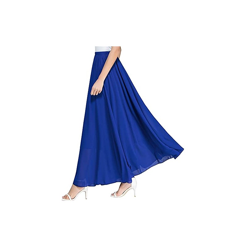 Women Chiffon Maxi Skirt, Spring, Summer, Elastic Waist, Lined, Flared