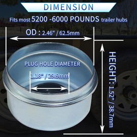 LUXTRKSTO 2PCS 2.44" Trailer Hub Dsut Cap,Trailer Axle Wheel Bearing Dust Cap Cup Grease Cover with 2 Rubber Plugs,Hub Dust Caps for Most 5200 to 6000 Pound Axles Dexter EZ Lube Trailer Camper RV