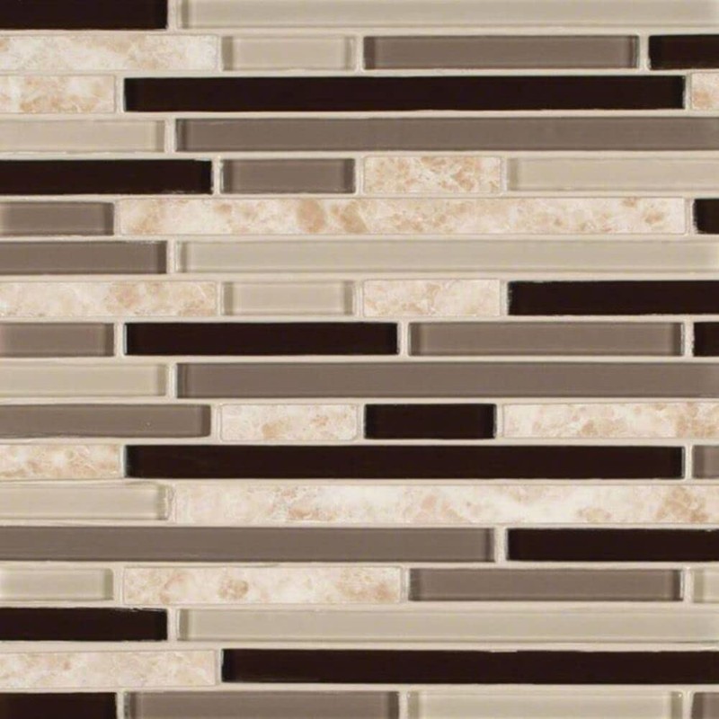 Beige and Brownish Interlocking Pattern 6mm Glass Stone Blend Mosaic