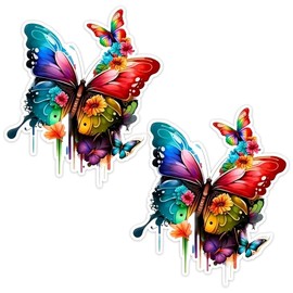 2pcs Beautiful Butterfly Car Stickers 4.33''x5.12'' Funny Waterproof Decal, Exterior Decorative Accessories, Used for Car, Motorcycle, Laptop, Van | CZ108