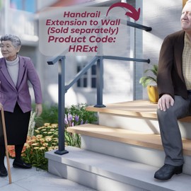 CHR Outdoor 3 Steps Handrail - Black Wrought Iron Handrail Kit (2-3 Step, Handrail)