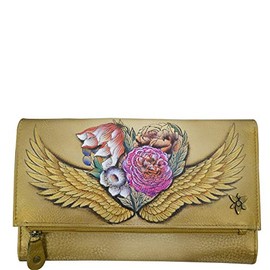 Anuschka Hand-Painted Genuine Leather Women's Three Fold Clutch - Angel Wings