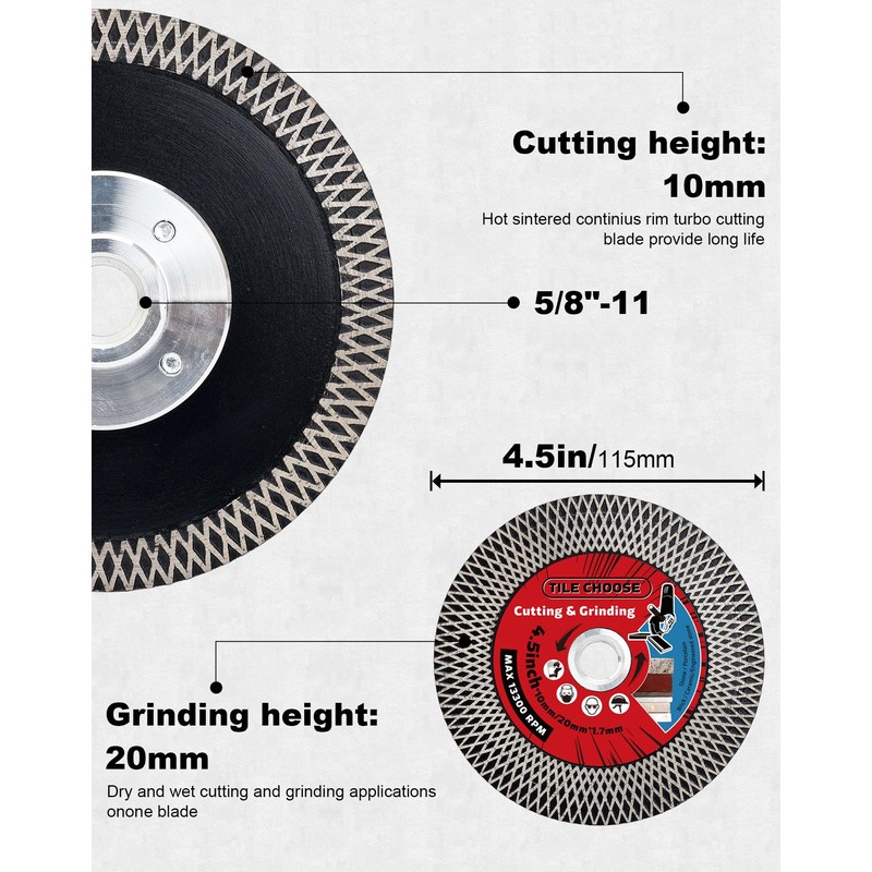 Solidure 4.5" Tile Cutting Blade,Porcelain Grinding Blade with Flange for