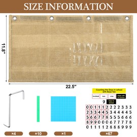 Resurhang Back to School Counting The Days with Base Ten Pocket Chart Place Value & Counting Caddie Pocket Chart for Classroom Bulletin Board School or Home Decor, 4 Hooks (Burlap Color)