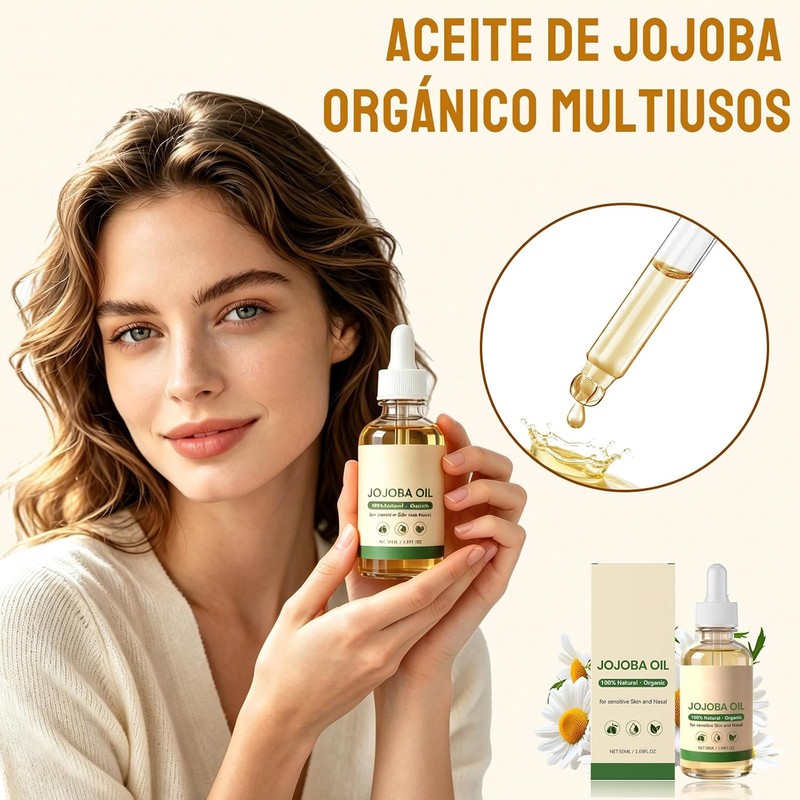 2PCS Aceite de Jojoba Orgánico 50 ml para Cara, Cabello,