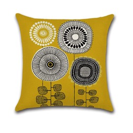 YunJeude Cushion Cover 17.7 x 17.7 inches (45 x 45 cm), Set of 4, Scandinavian Geometric Pattern, Different Pattern, Linen, Flax, Cute, Stylish, Zipper, Four Seasons, Interior, Bedroom (Sunflower -