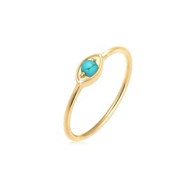 Elli Women's Genuine Jewellery Ring Evil Eye Talisman Symbol with Howlite Gemstone in 925 Sterling Silver Gold-Plated, 58, Sterling Silver, Howlite