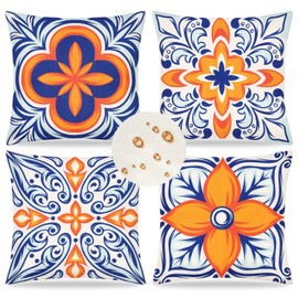 Weldomcor Set of 4 Cushion Cover 45x45 cm Floral Pillowcase Outdoor Throw Cushion Cover Garden Waterproof Square Decorative Pillow Cases for Patio Porch Bench Sofa Indoor Living Room Bed Chair