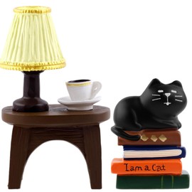 Gosknor 2pcs Cute Mini Cat Figurines, Mini Resin Cats on Books Desktop Ornament Set Creative Desk Trinkets Decorations Suitable for Office Bedroom Bookshelf or Study Room