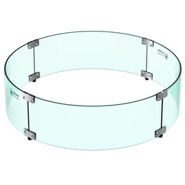 Skyflame 24" Round Fire Pit Glass Wind Guard, Thick & Clear Tempered Glass Flame Shield with Bracket & Feet, Fit for Outdoor Propane/Natural Gas Fire Pit/Table