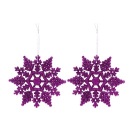 12pk Glitter Snowflake Hanging Decorations, Christmas Tree Snowflake Baubles/Ornaments (Dk Purple)