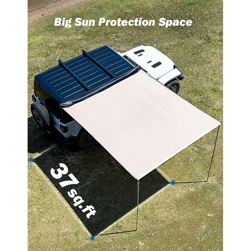 JOYTUTUS Vehicle Awning 4.6'x6.6' Roof Rack Pull-Out Sun Shade UV50+,